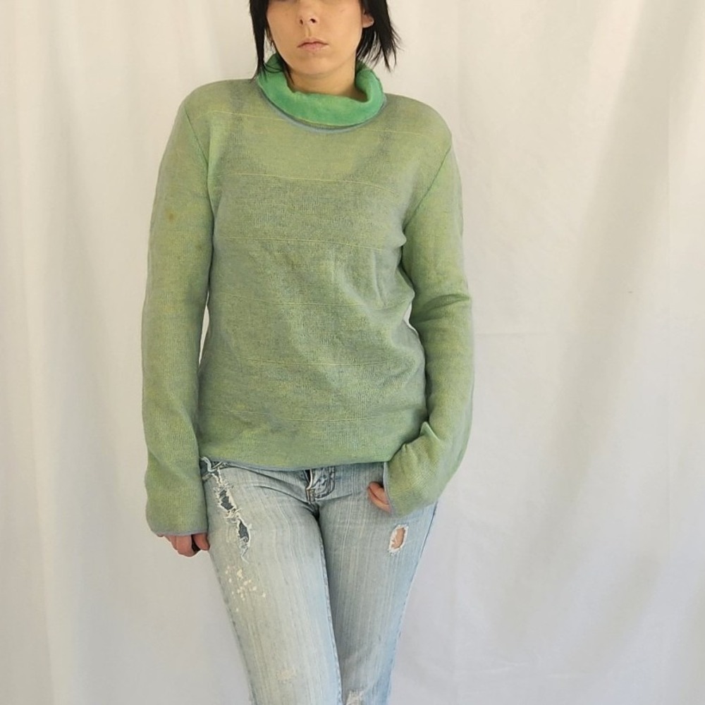 Issey Miyake Green and Blue Wool and Nylon Top